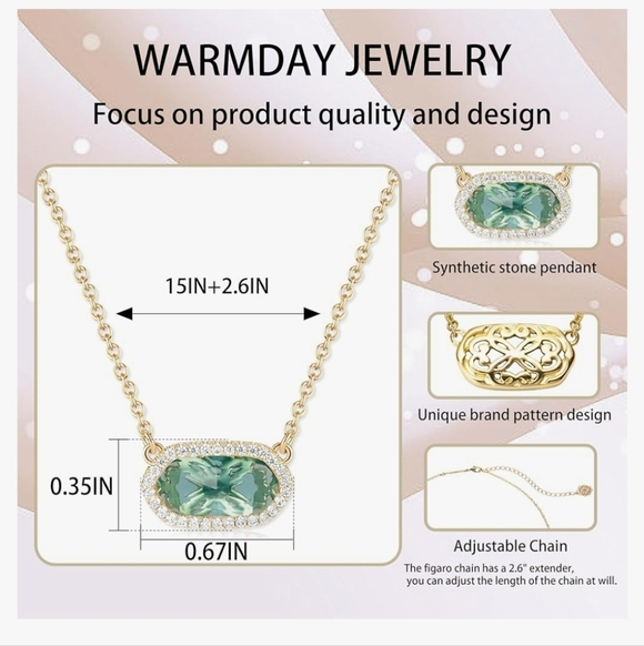 NIB! Warmday Green Necklace With Gold Chain! - Picture 4 of 4